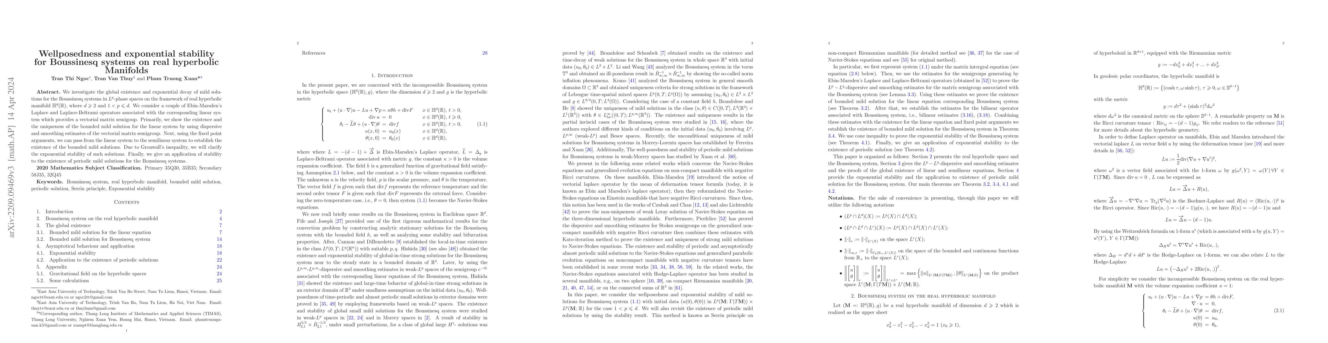 Thumbnail for Wellposedness and exponential stability for Boussinesq systems on real
  hyperbolic Manifolds