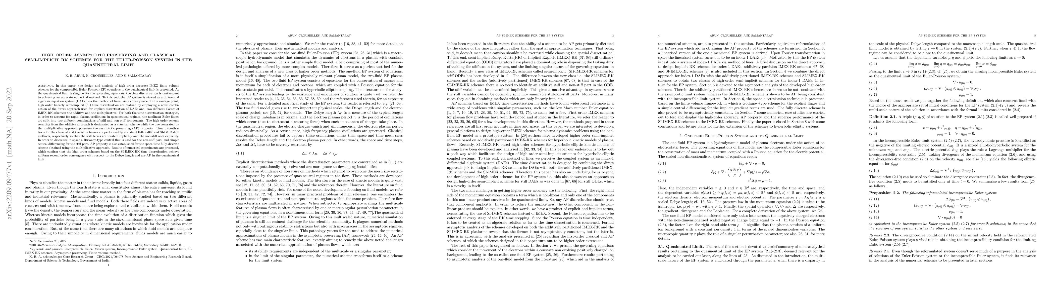 Thumbnail for High Order Asymptotic Preserving and Classical Semi-implicit RK Schemes
  for the Euler-Poisson System in the Quasineutral Limit
