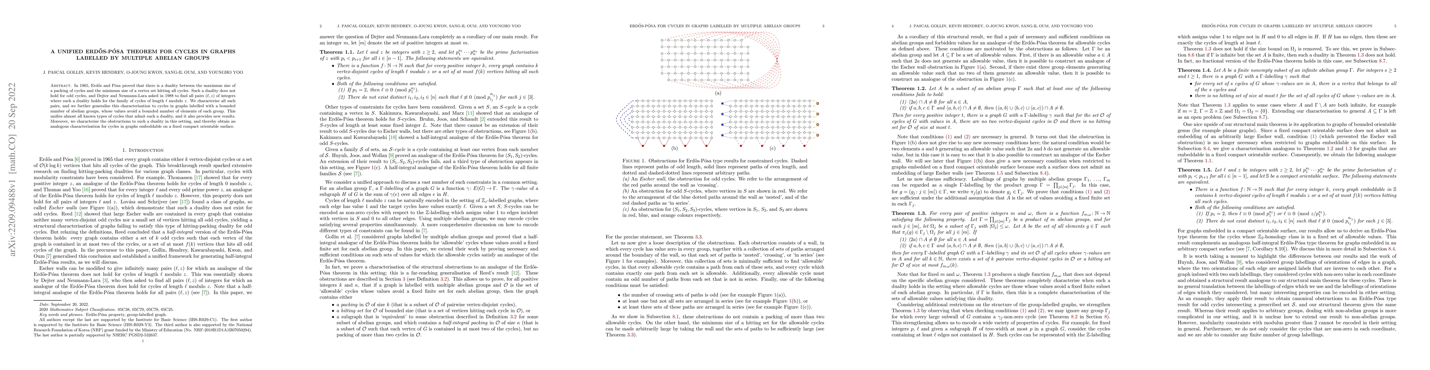 Thumbnail for A unified Erd\H{o}s-P\'{o}sa theorem for cycles in graphs labelled by
  multiple abelian groups
