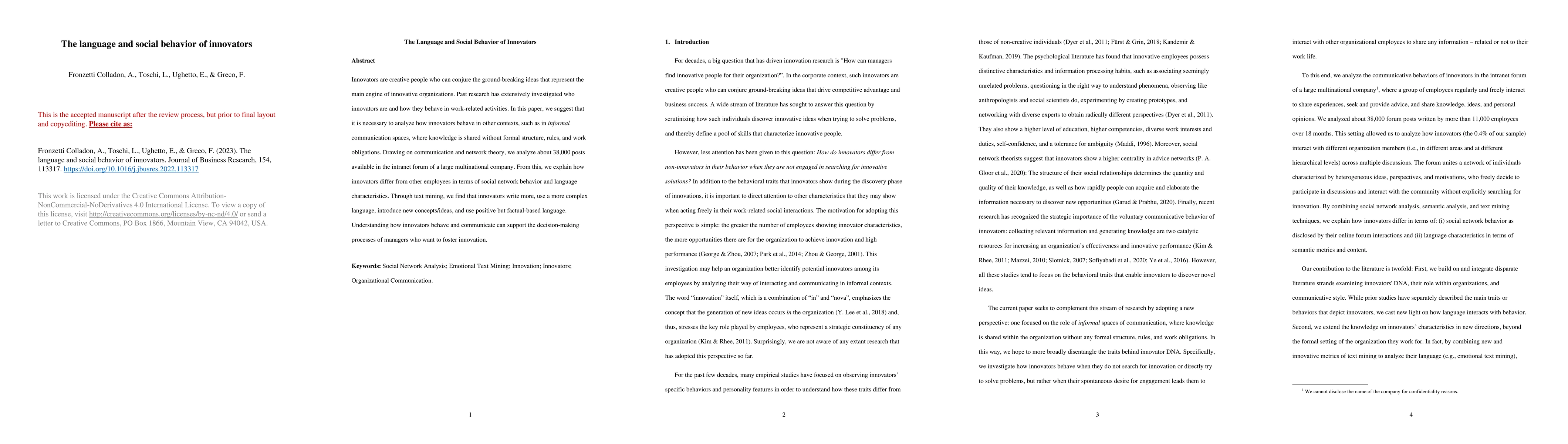 Thumbnail for The language and social behavior of innovators
