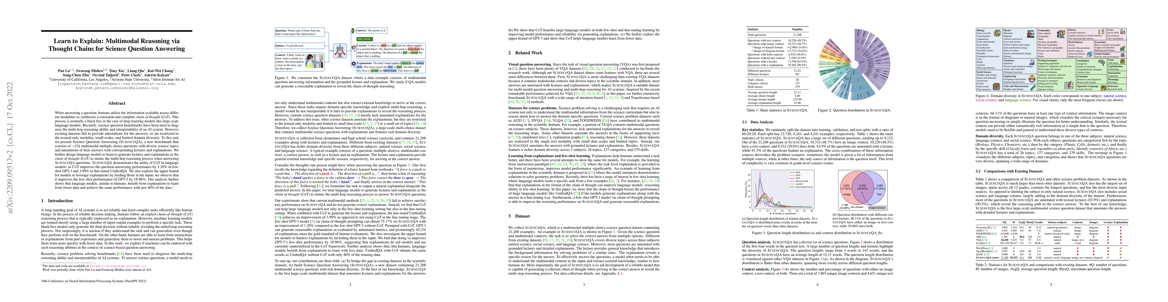 Thumbnail for Learn to Explain: Multimodal Reasoning via Thought Chains for Science
  Question Answering