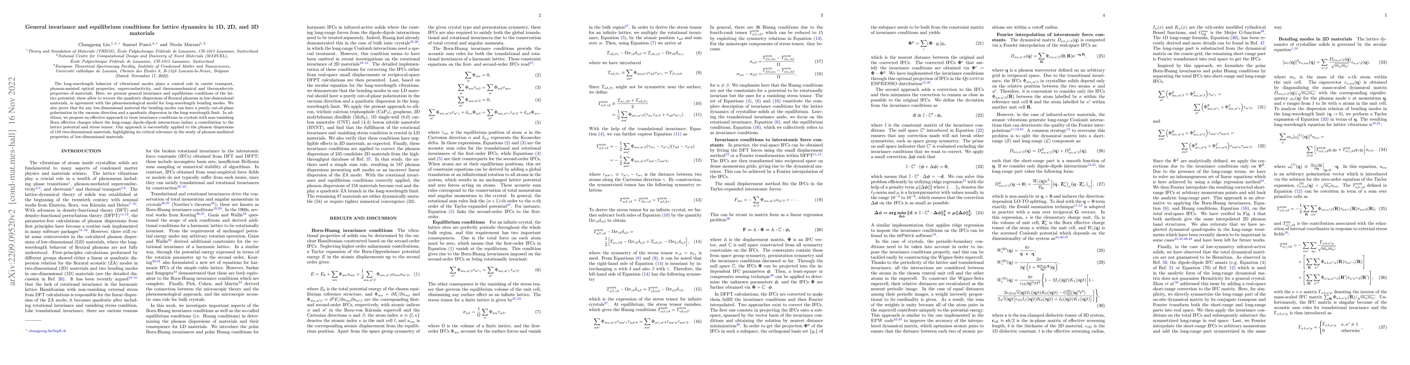 Thumbnail for General invariance and equilibrium conditions for lattice dynamics in
  1D, 2D, and 3D materials