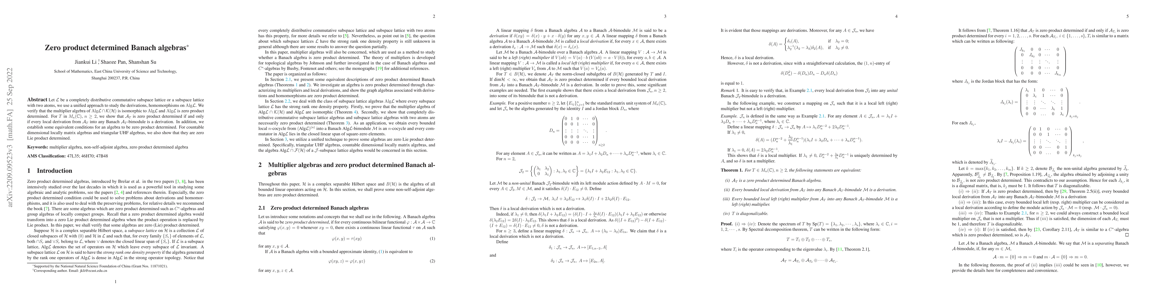 Thumbnail for Zero product determined Banach algebras