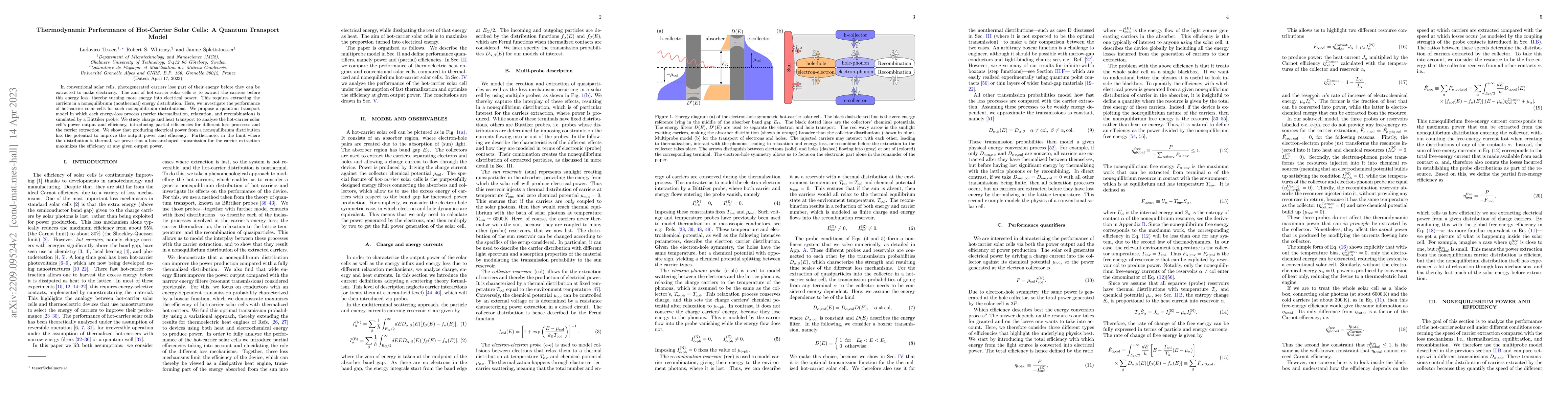 Thumbnail for Thermodynamic performance of hot-carrier solar cells: A quantum
  transport model