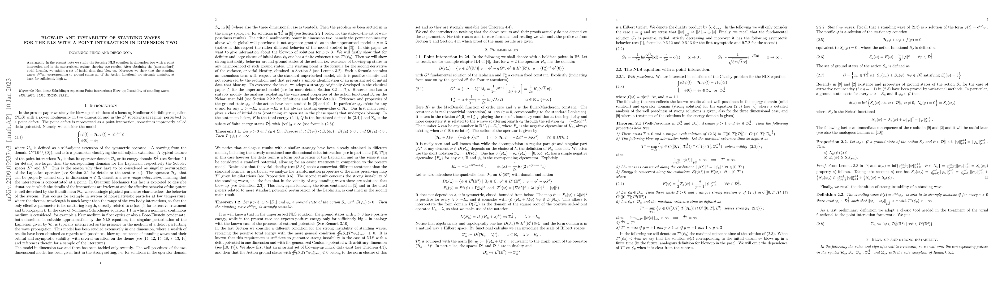 Thumbnail for Blow-up and instability of standing waves for the NLS with a point
  interaction in dimension two