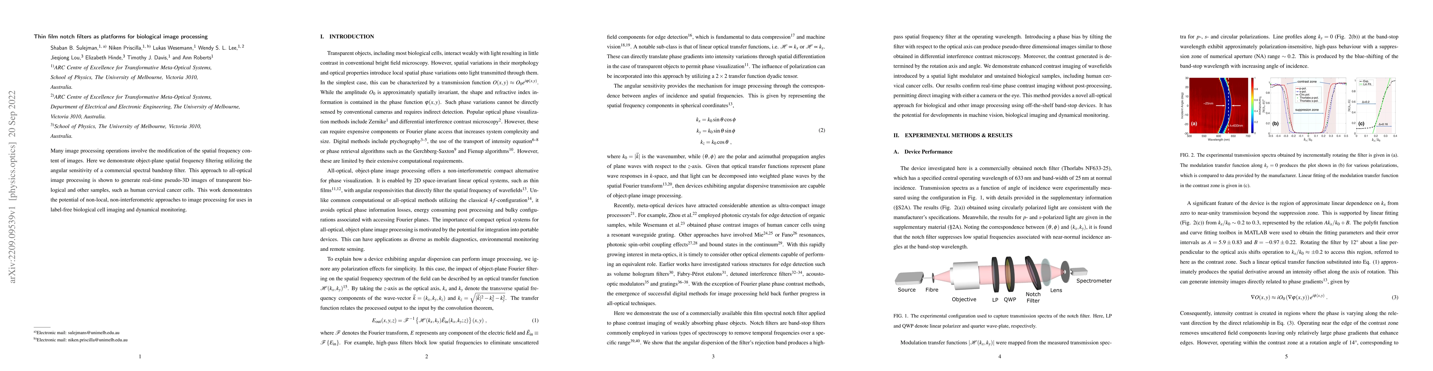 Thumbnail for Thin film notch filters as platforms for biological image processing