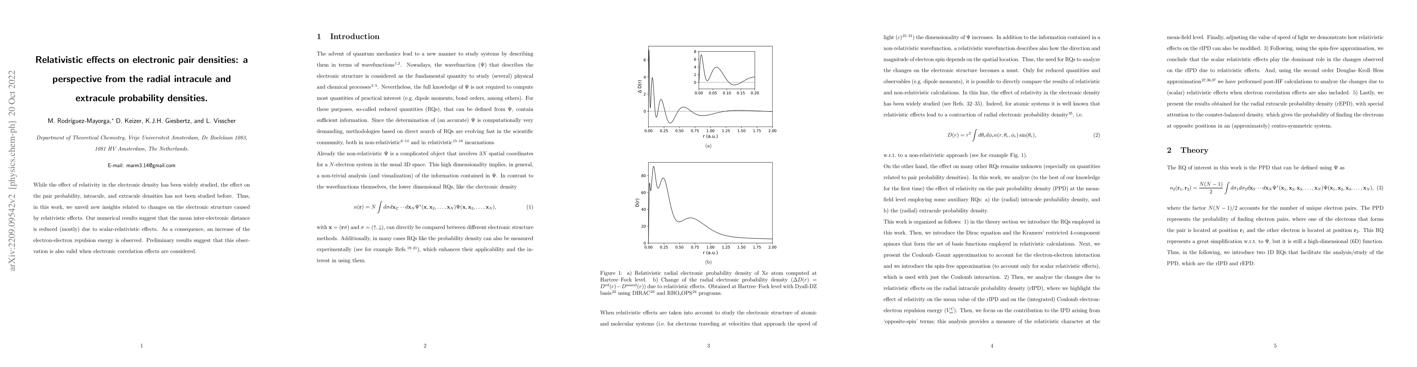 Thumbnail for Relativistic effects on electronic pair densities: a perspective from
  the radial intracule and extracule probability densities