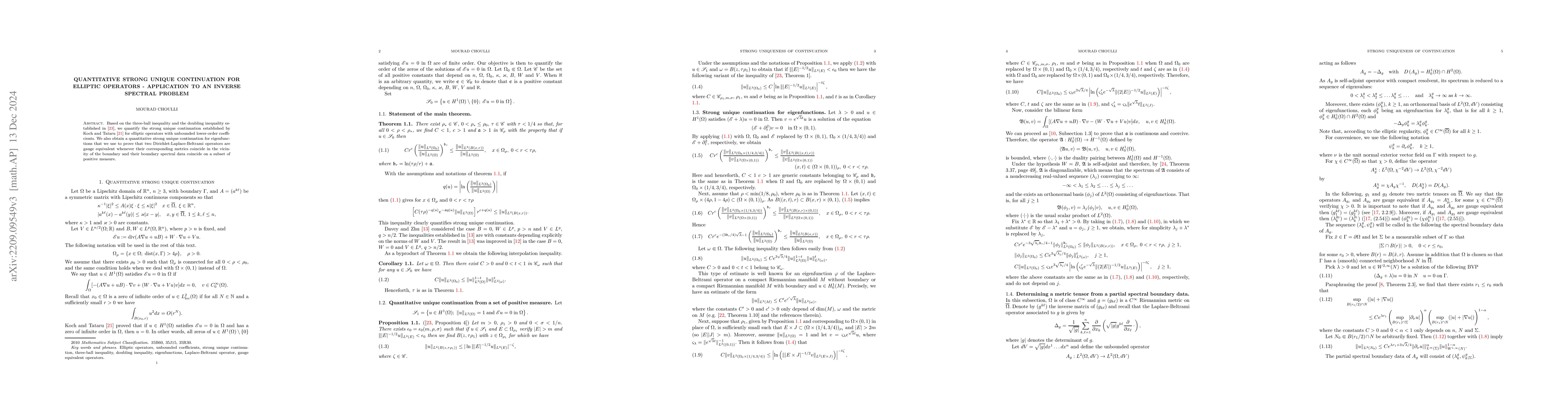 Thumbnail for Quantitative strong unique continuation for elliptic operators --
  application to an inverse spectral problem