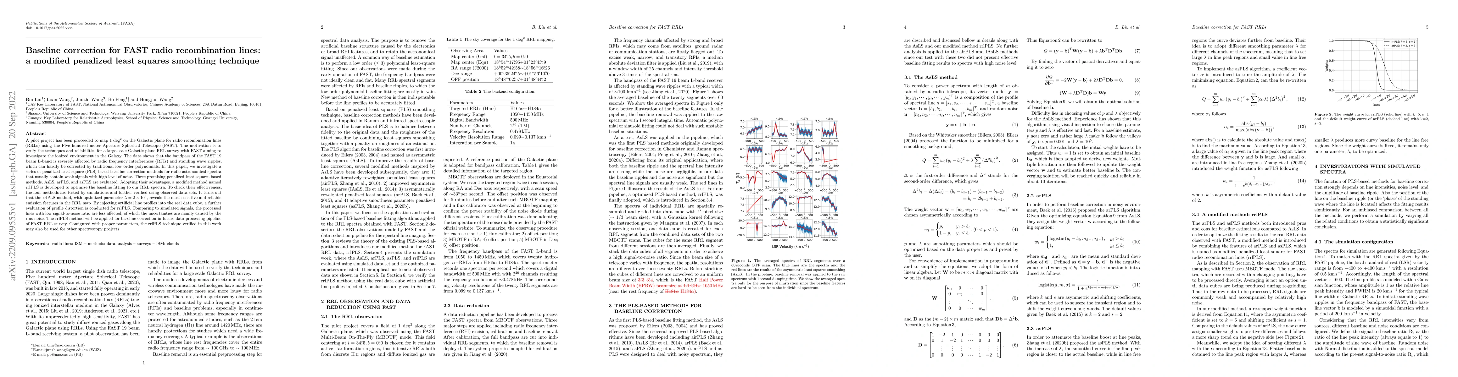 Thumbnail for Baseline correction for FAST radio recombination lines: a modified
  penalized least squares smoothing technique