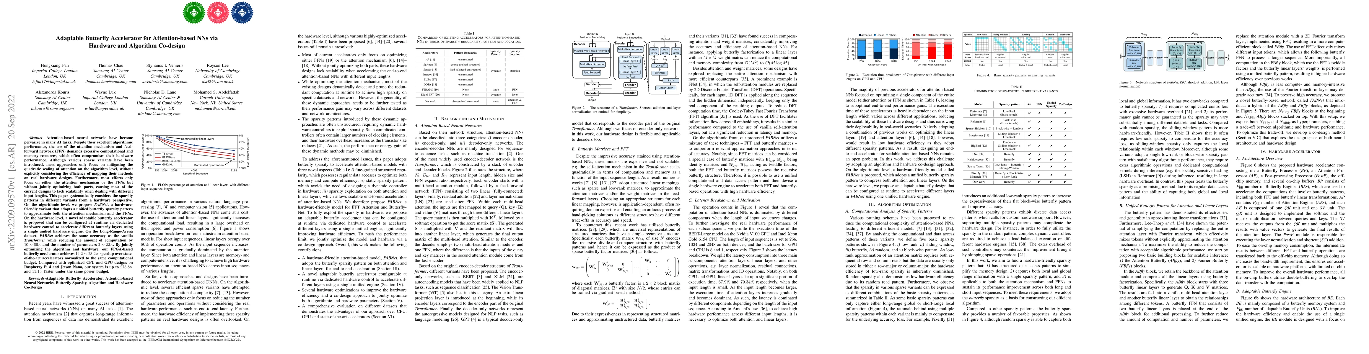 Thumbnail for Adaptable Butterfly Accelerator for Attention-based NNs via Hardware and
  Algorithm Co-design