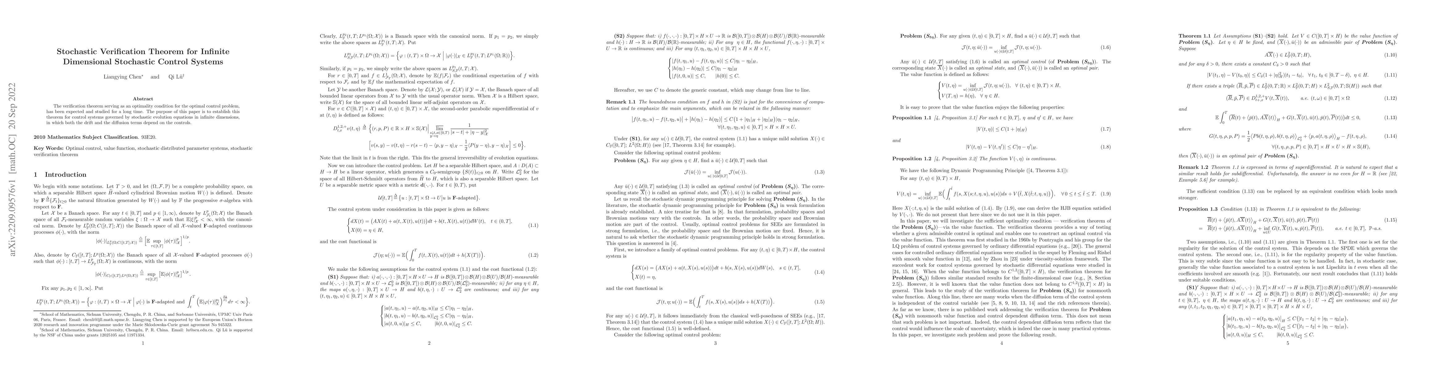 Thumbnail for Stochastic Verification Theorem for Infinite Dimensional Stochastic
  Control Systems