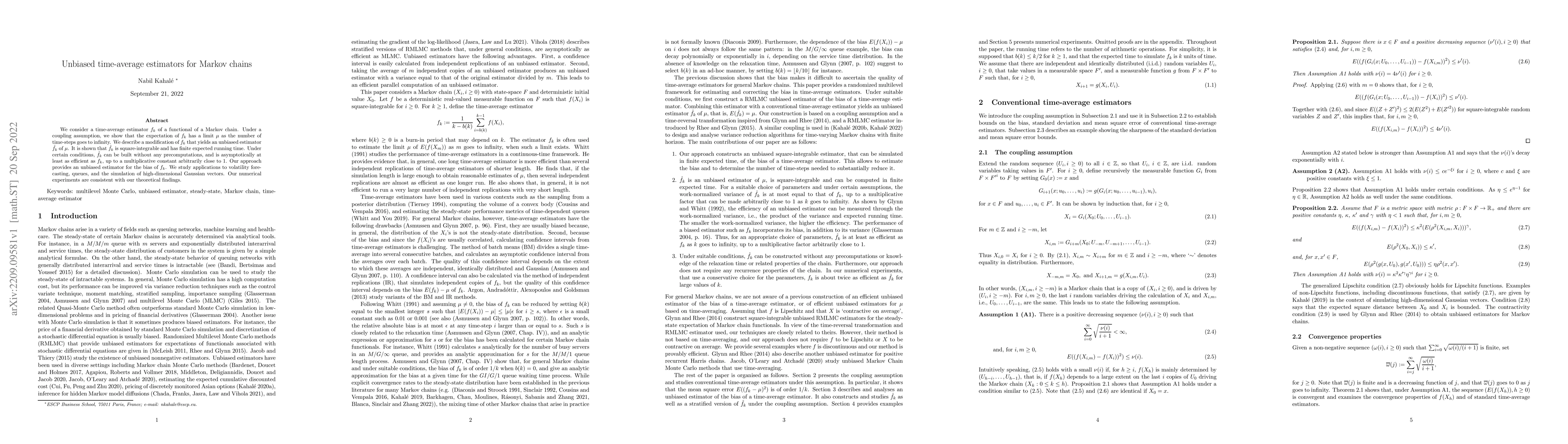 Thumbnail for Unbiased time-average estimators for Markov chains