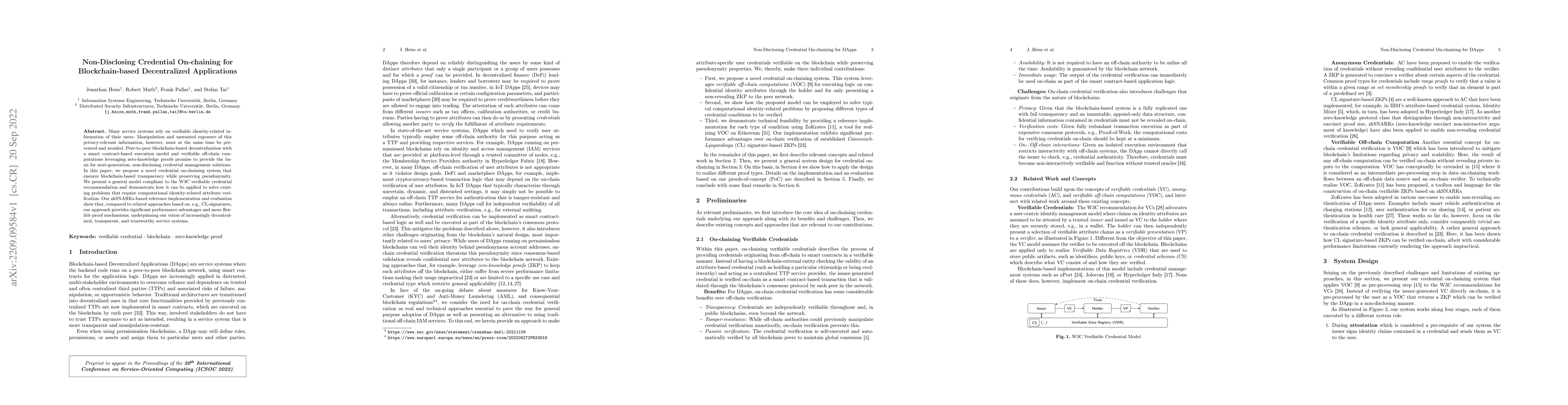 Thumbnail for Non-Disclosing Credential On-chaining for Blockchain-based Decentralized
  Applications