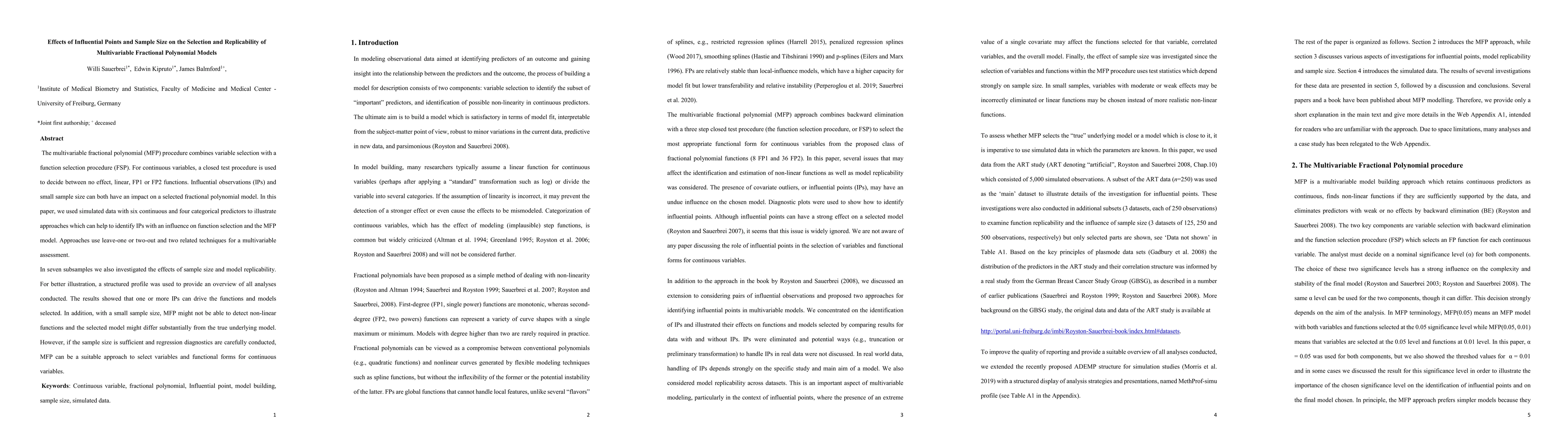 Thumbnail for Effects of Influential Points and Sample Size on the Selection and
  Replicability of Multivariable Fractional Polynomial Models