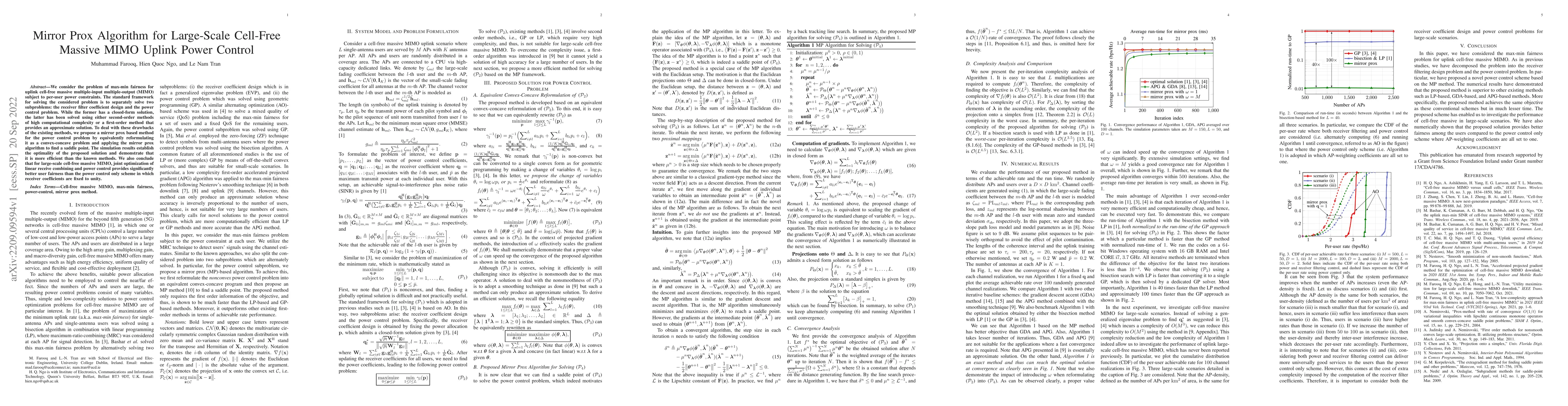 Thumbnail for Mirror Prox Algorithm for Large-Scale Cell-Free Massive MIMO Uplink
  Power Control