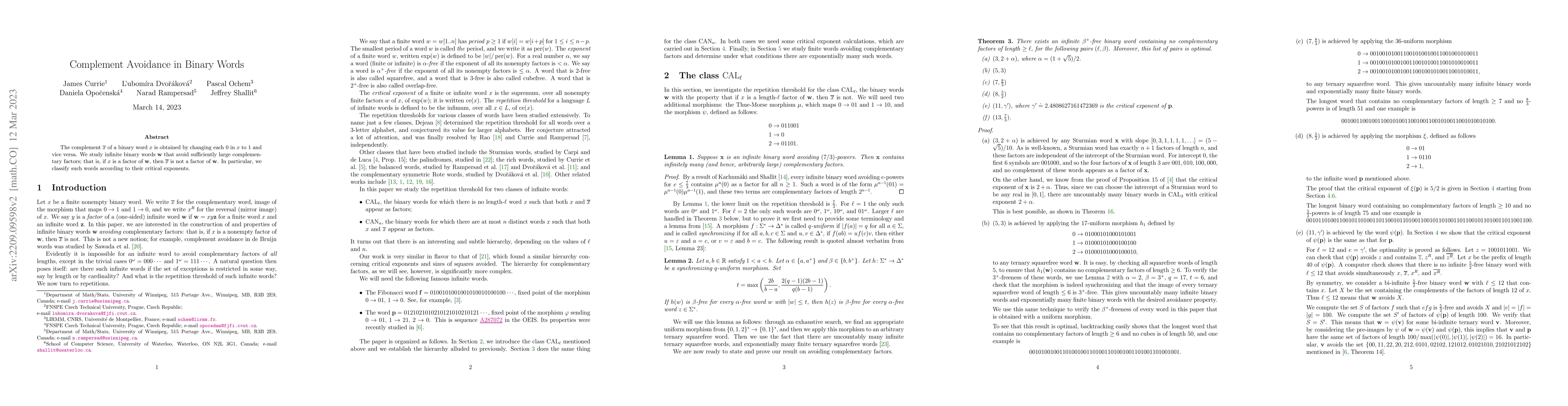 Thumbnail for Complement Avoidance in Binary Words