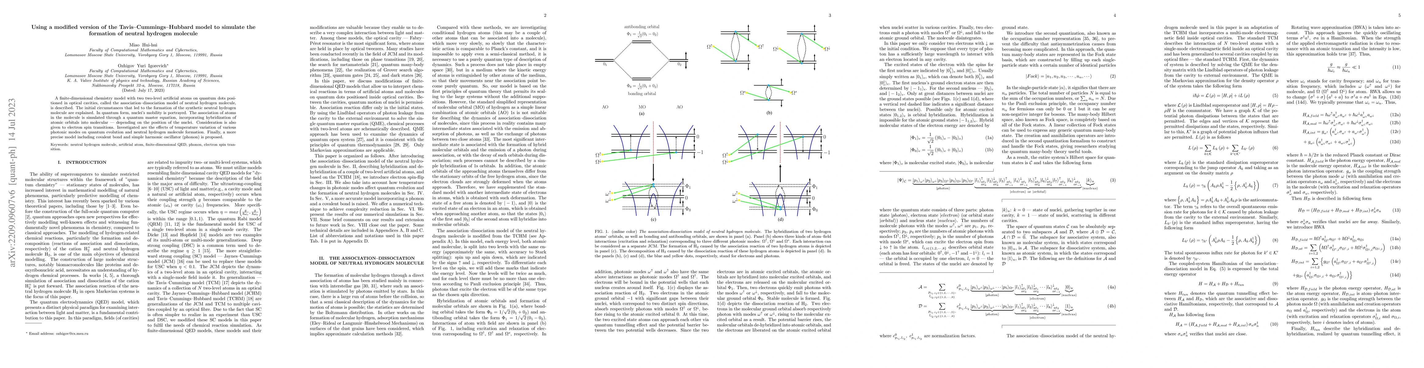 Thumbnail for Using a modified version of the Tavis-Cummings-Hubbard model to simulate
  the formation of neutral hydrogen molecule
