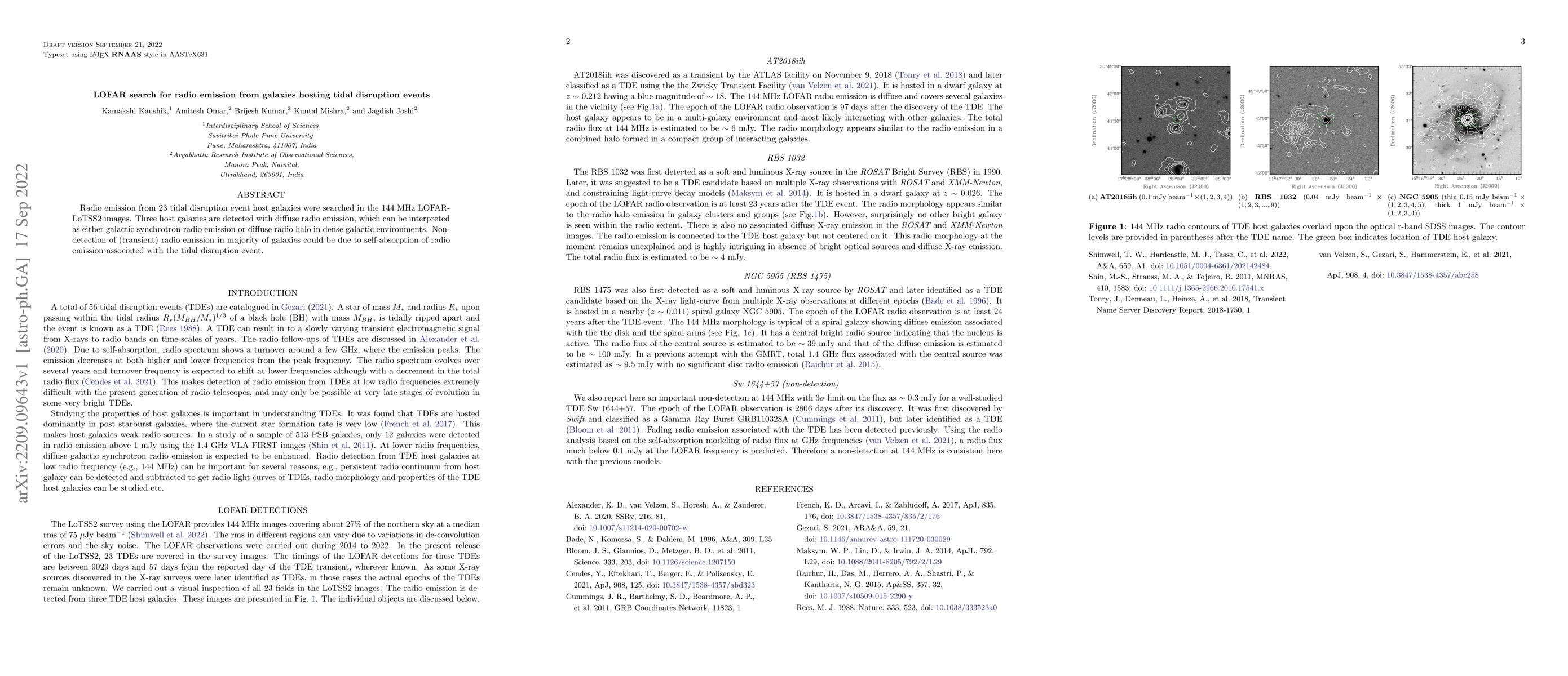Thumbnail for LOFAR search for radio emission from galaxies hosting tidal disruption
  events