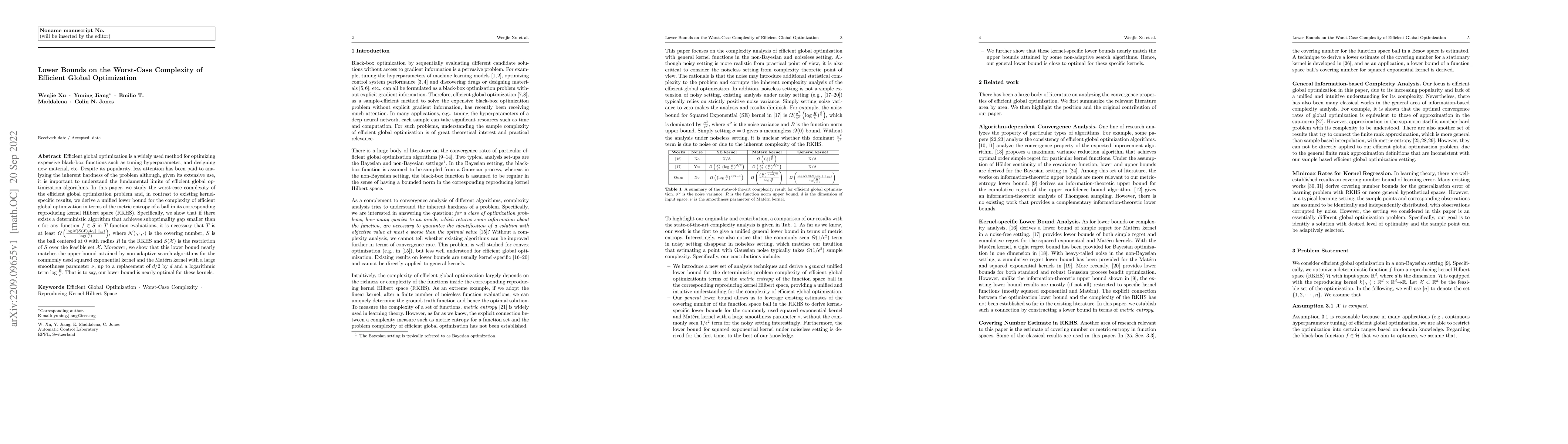 Thumbnail for Lower Bounds on the Worst-Case Complexity of Efficient Global
  Optimization