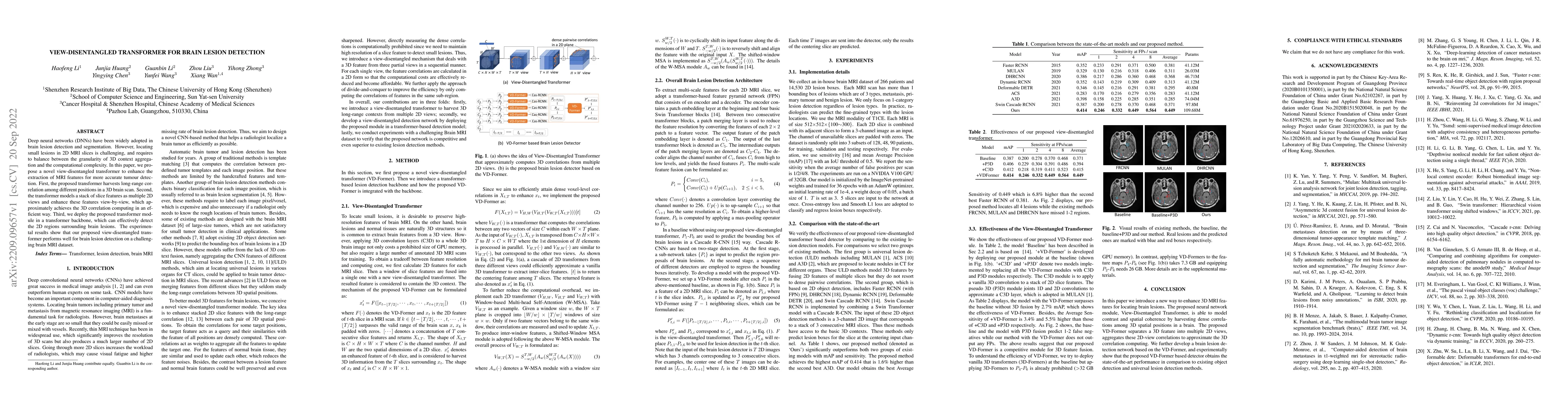 Thumbnail for View-Disentangled Transformer for Brain Lesion Detection