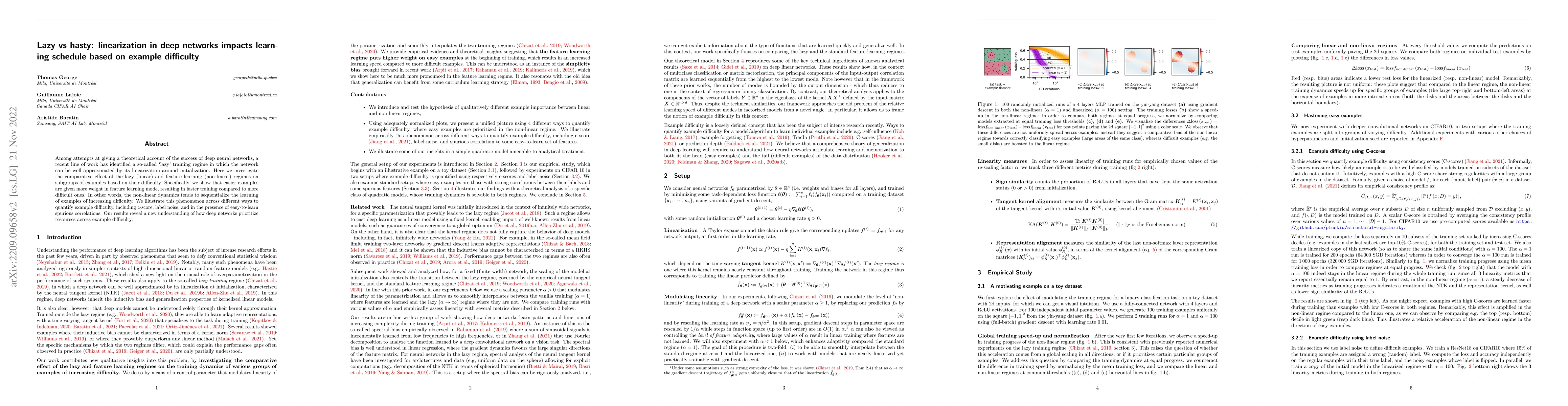 Thumbnail for Lazy vs hasty: linearization in deep networks impacts learning schedule
  based on example difficulty