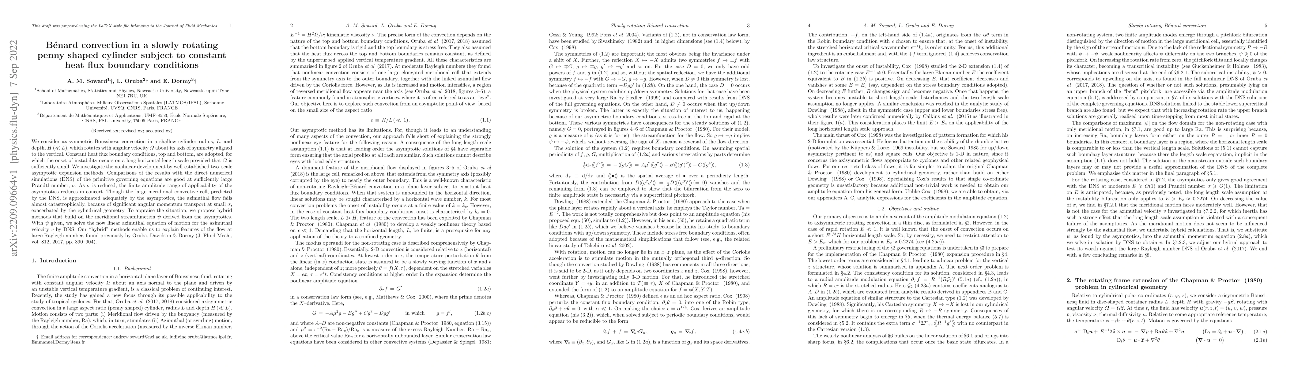 Thumbnail for B{\'e}nard convection in a slowly rotating penny shaped cylinder subject
  to constant heat flux boundary conditions