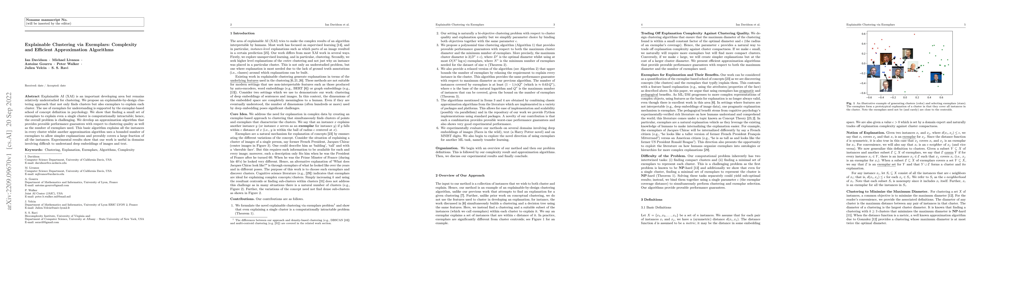 Thumbnail for Explainable Clustering via Exemplars: Complexity and Efficient
  Approximation Algorithms