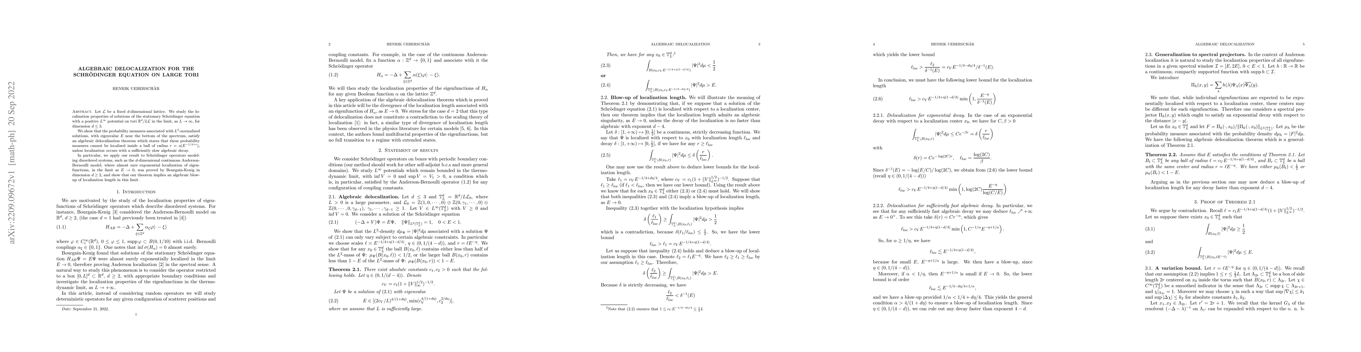 Thumbnail for Algebraic delocalization for the Schr\"odinger equation on large tori
