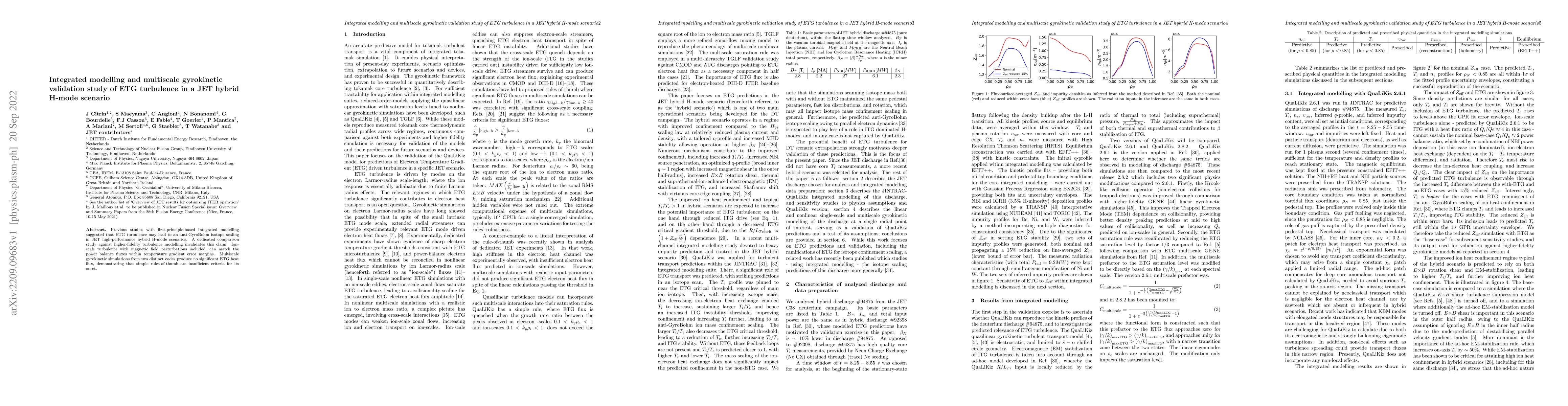 Thumbnail for Integrated modelling and multiscale gyrokinetic validation study of ETG
  turbulence in a JET hybrid H-mode scenario