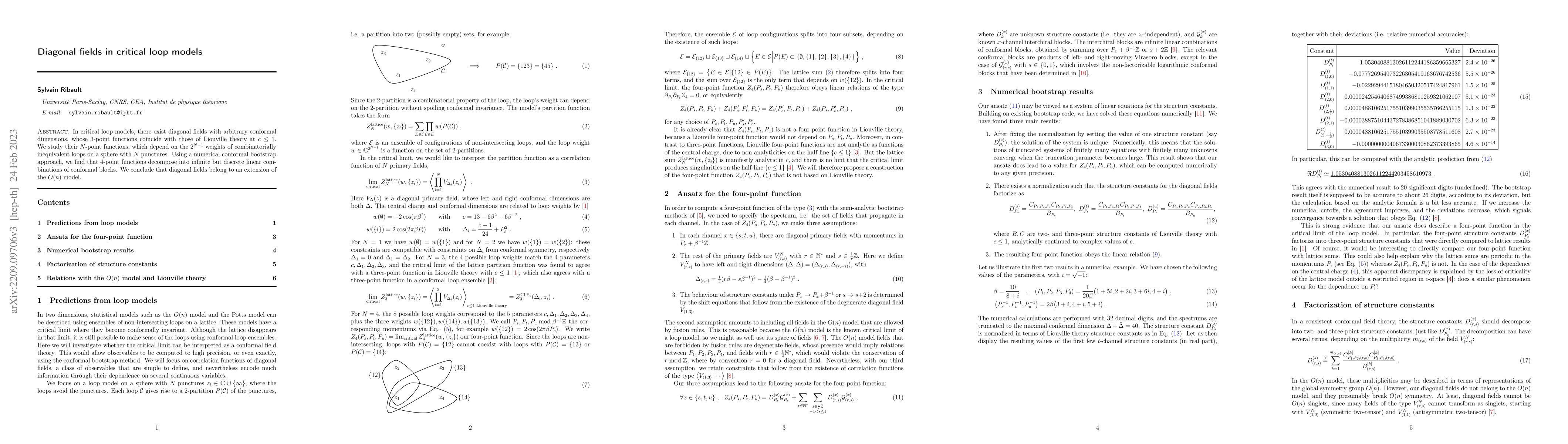 Thumbnail for Diagonal fields in critical loop models