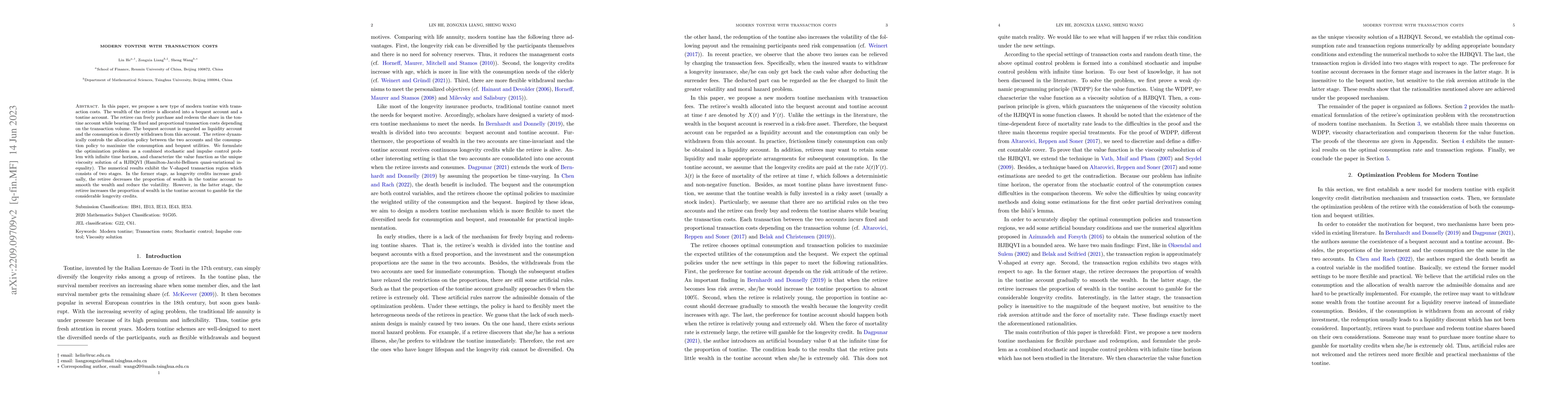 Thumbnail for Modern Tontine with Transaction Costs