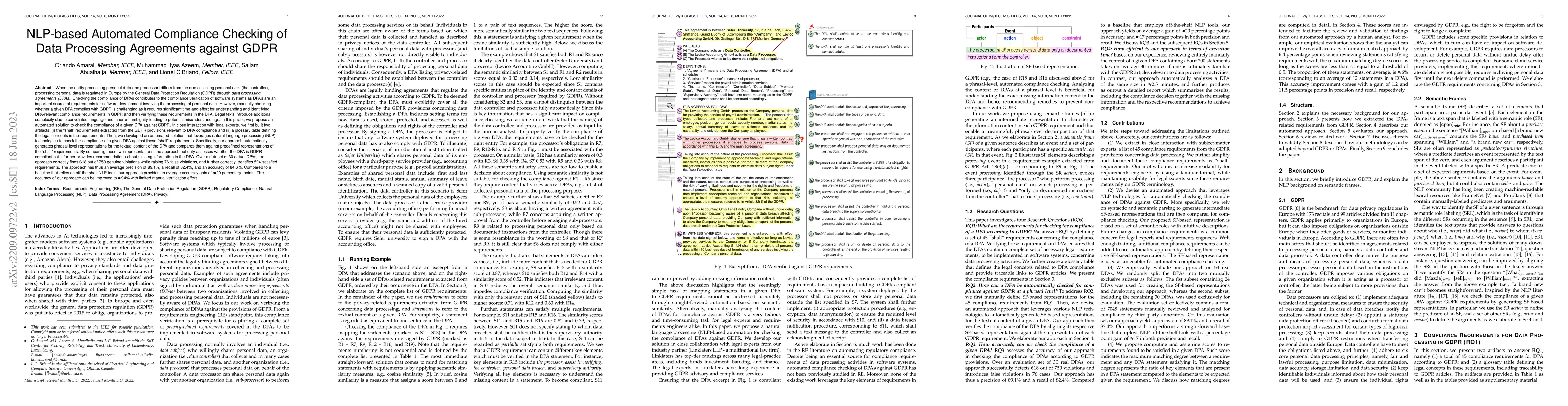 Thumbnail for NLP-based Automated Compliance Checking of Data Processing Agreements
  against GDPR
