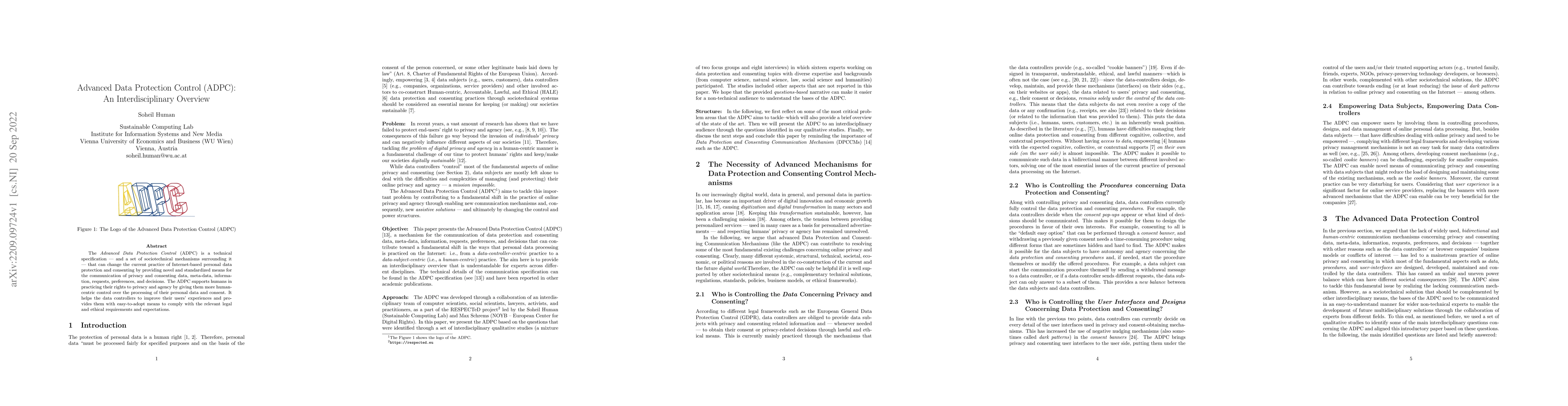 Thumbnail for Advanced Data Protection Control (ADPC): An Interdisciplinary Overview