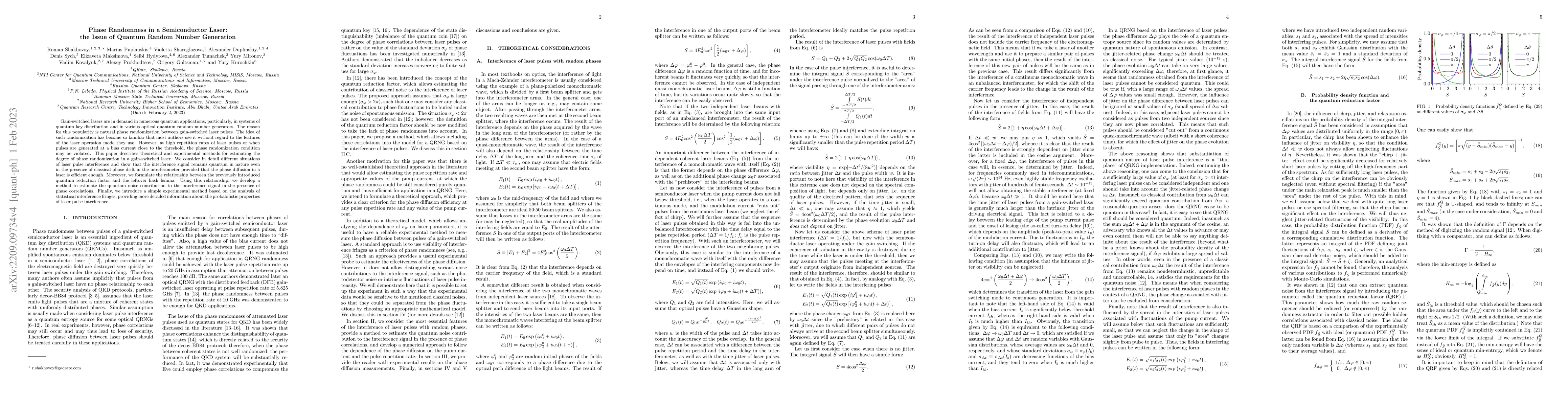Thumbnail for Phase randomness in a semiconductor laser: Issue of quantum
  random-number generation