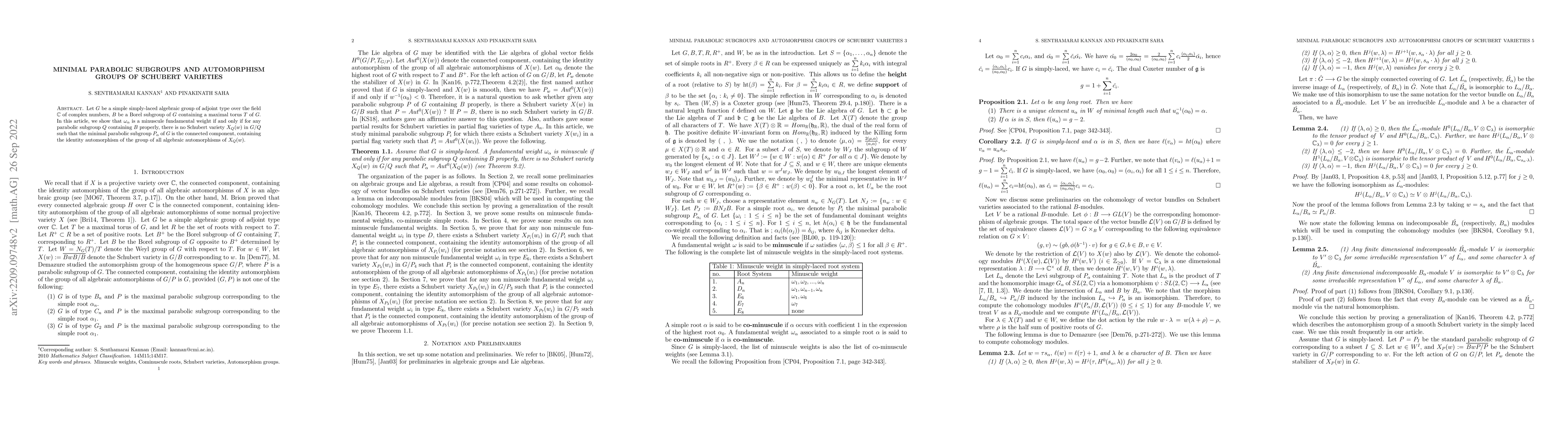 Thumbnail for Minimal parabolic subgroups and automorphism groups of Schubert
  varieties