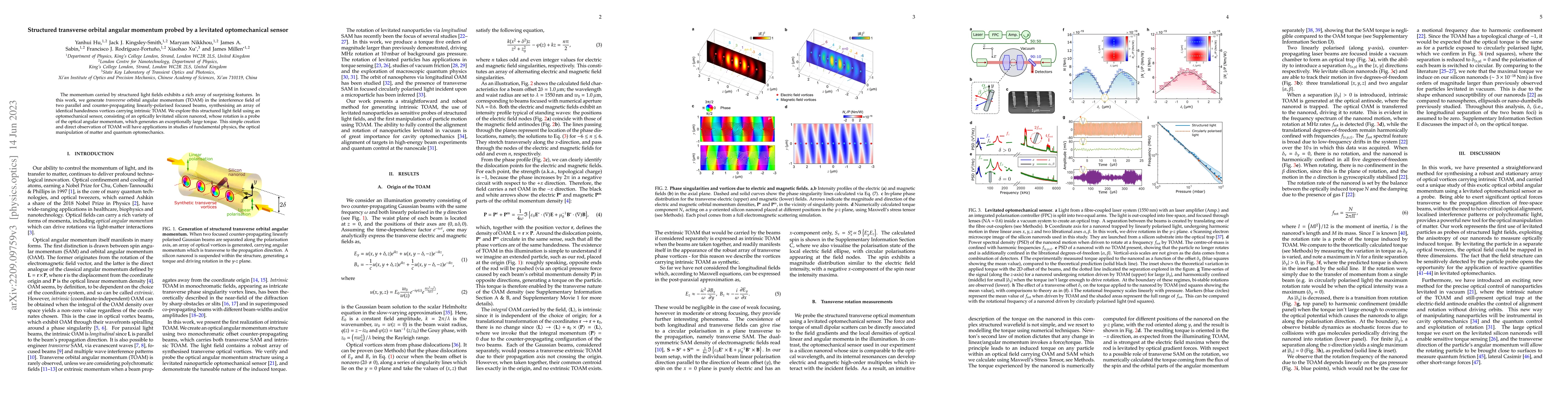 Thumbnail for Structured transverse orbital angular momentum probed by a levitated
  optomechanical sensor