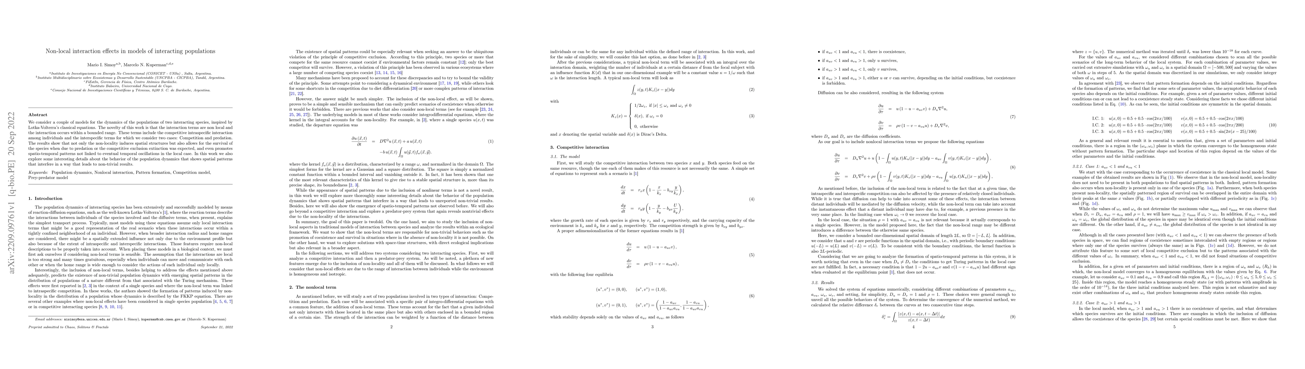 Thumbnail for Non-local interaction effects in models of interacting populations