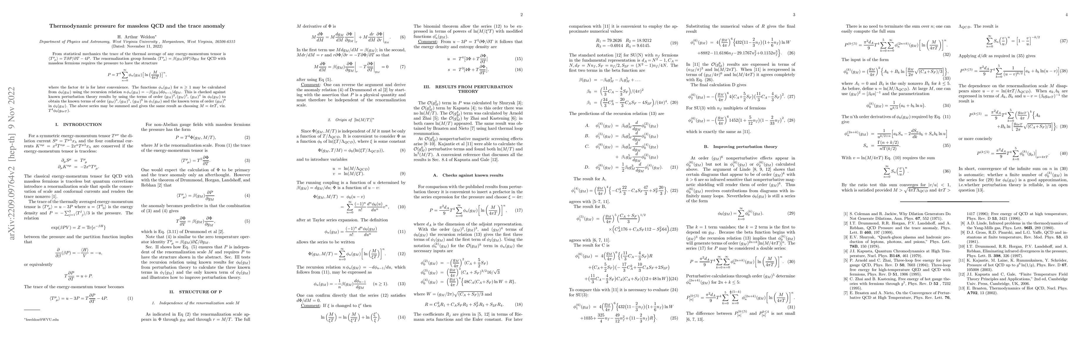 Thumbnail for Thermodynamic pressure for massless QCD and the trace anomaly