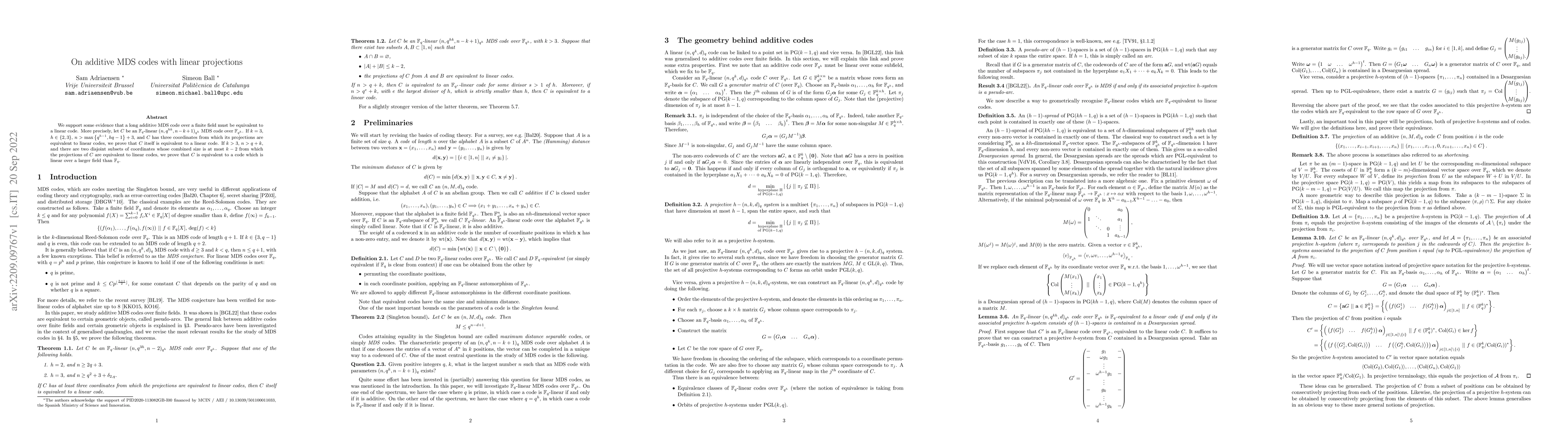Thumbnail for On additive MDS codes with linear projections