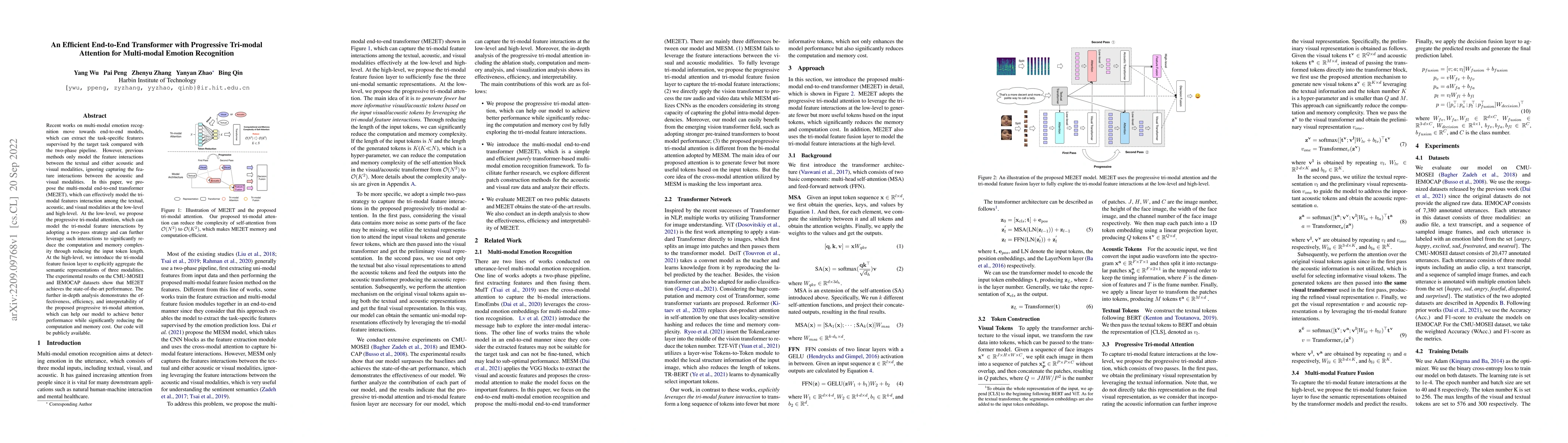 Thumbnail for An Efficient End-to-End Transformer with Progressive Tri-modal Attention
  for Multi-modal Emotion Recognition