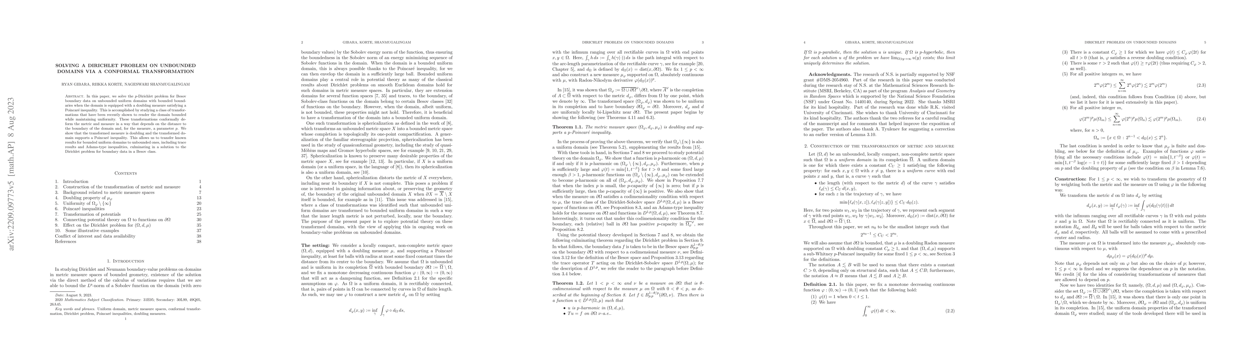 Thumbnail for Solving a Dirichlet problem for unbounded domains via a conformal
  transformation