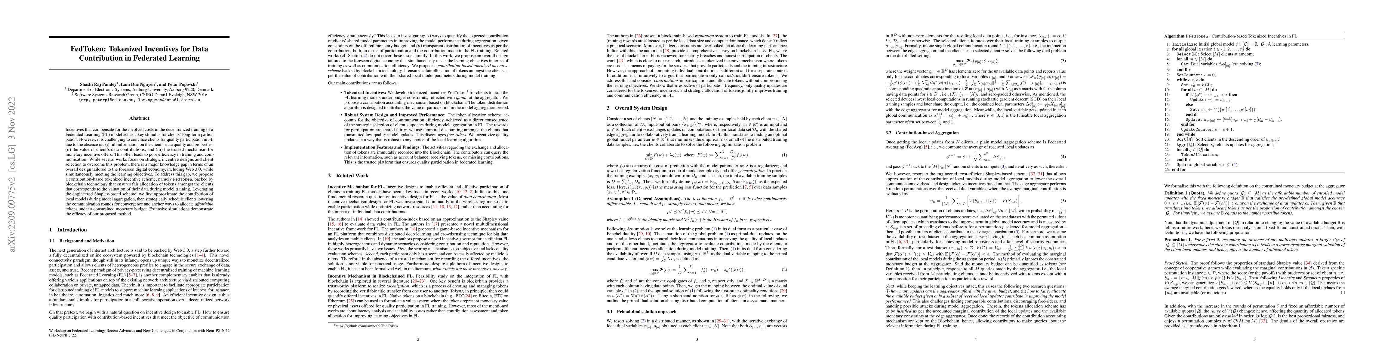 Thumbnail for FedToken: Tokenized Incentives for Data Contribution in Federated
  Learning