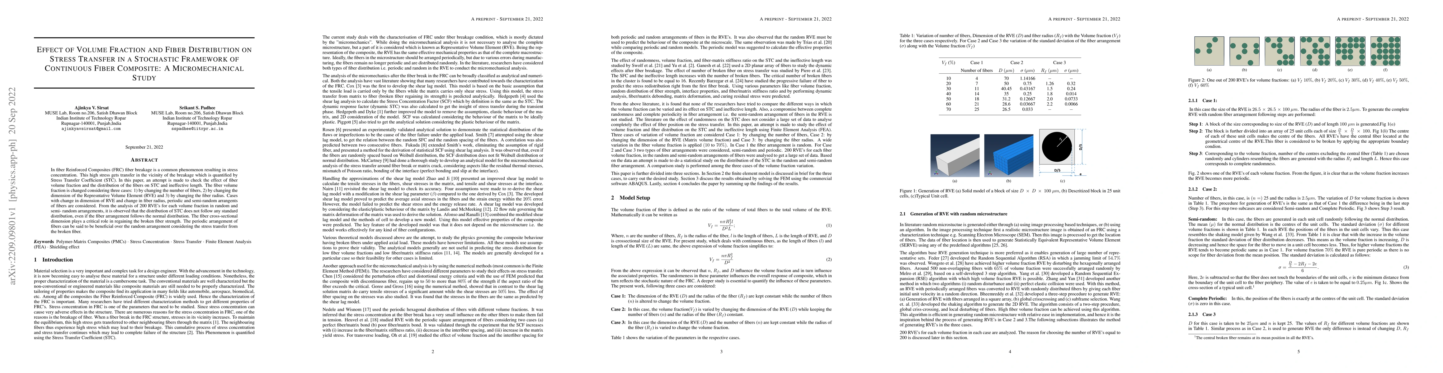 Thumbnail for Effect of Volume Fraction and Fiber Distribution on Stress Transfer in a
  Stochastic Framework of Continuous Fiber Composite: A Micromechanical Study