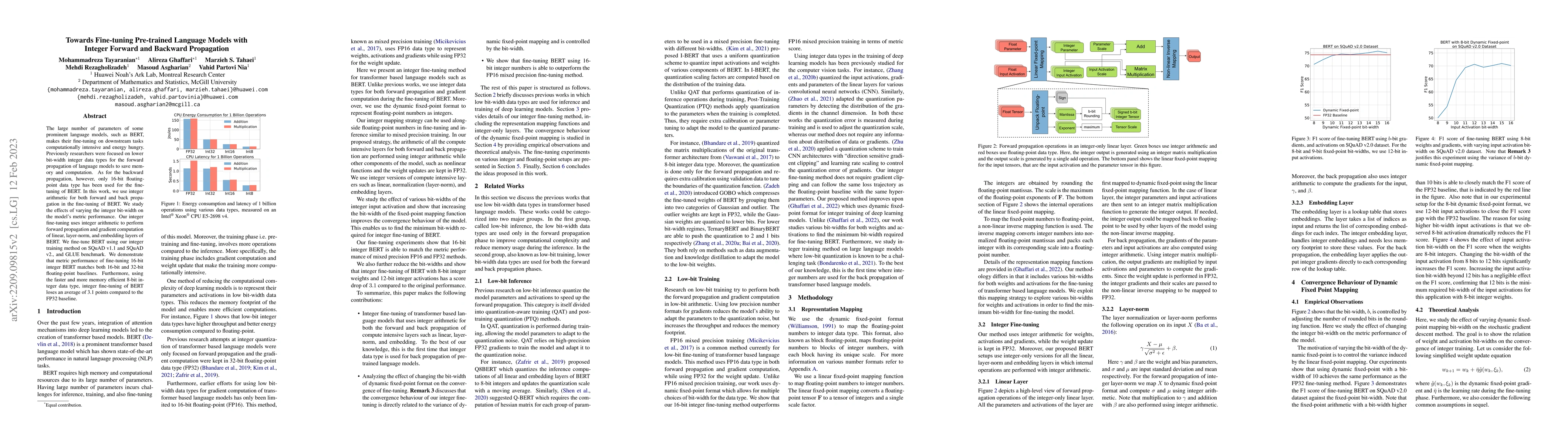 Thumbnail for Towards Fine-tuning Pre-trained Language Models with Integer Forward and
  Backward Propagation