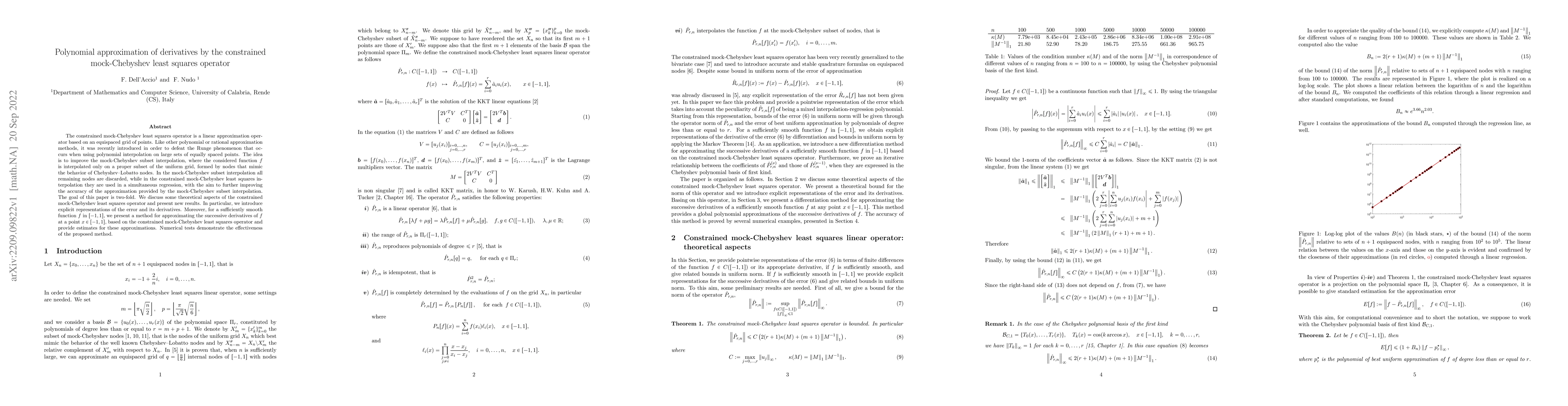 Thumbnail for Polynomial approximation of derivatives by the constrained
  mock-Chebyshev least squares operator