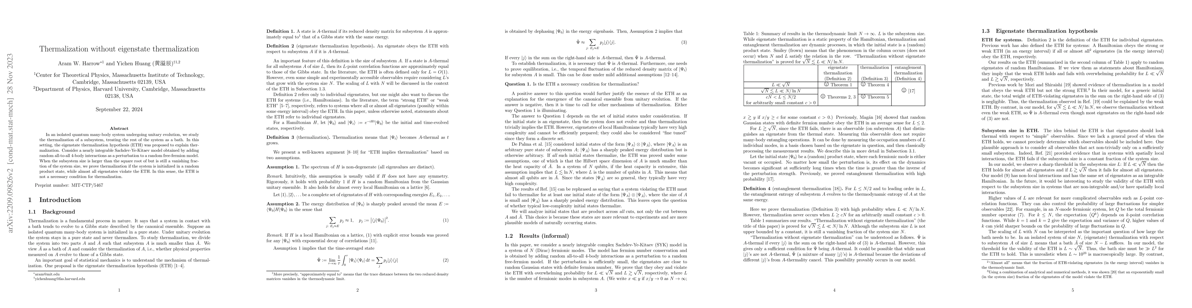 Thumbnail for Thermalization without eigenstate thermalization
