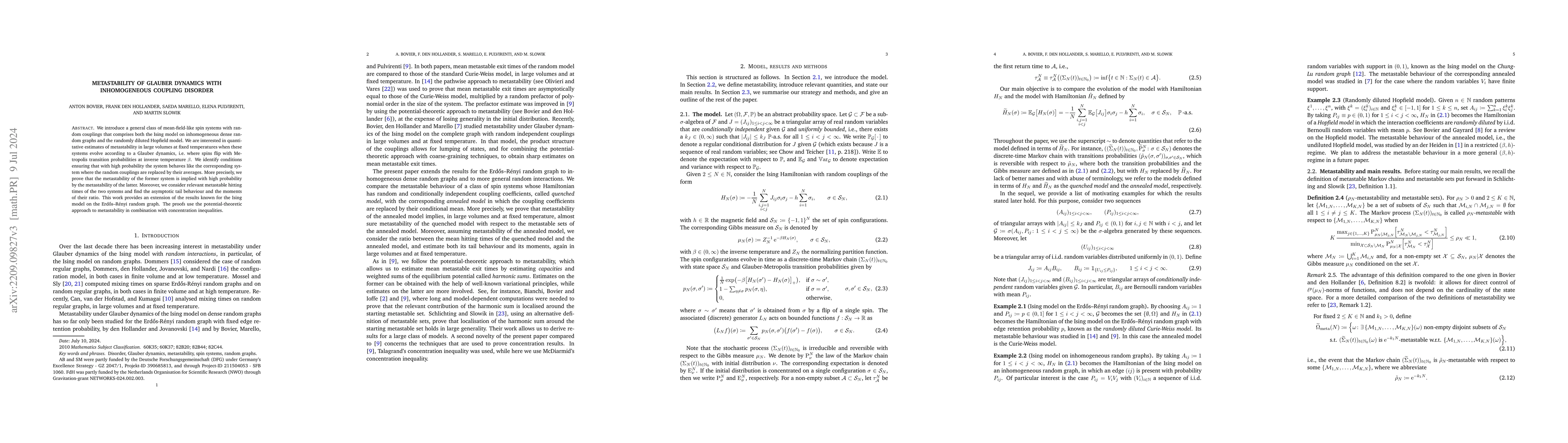 Thumbnail for Metastability of Glauber dynamics with inhomogeneous coupling disorder