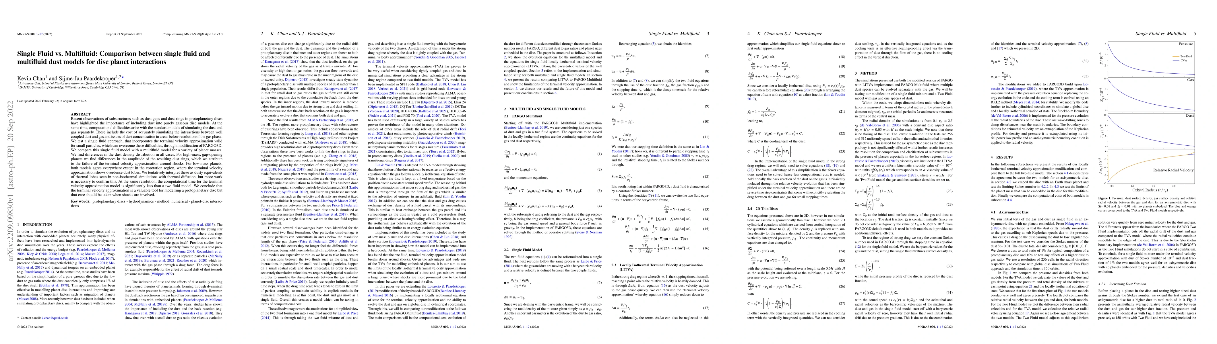 Thumbnail for Single Fluid vs. Multifluid: Comparison between single fluid and
  multifluid dust models for disc planet interactions