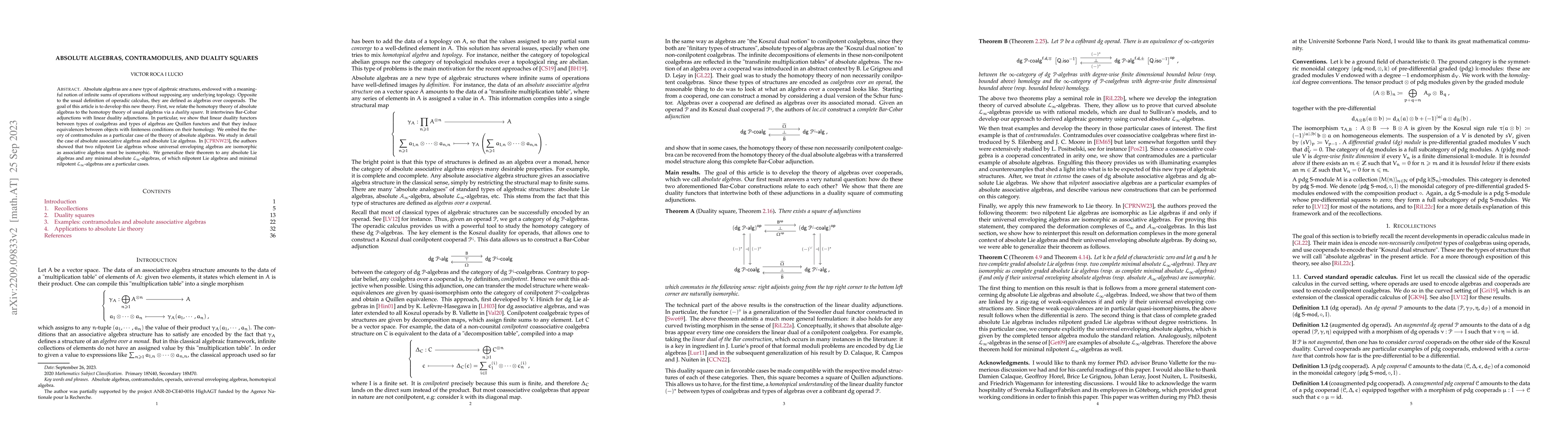 Thumbnail for Absolute algebras, contramodules, and duality squares