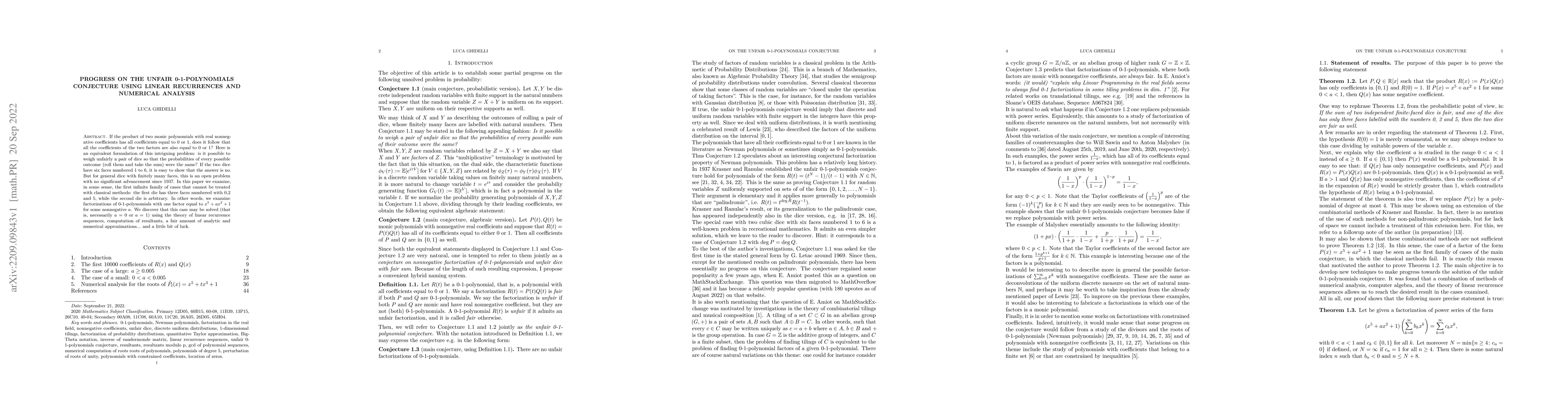 Thumbnail for Progress on the unfair 0-1-polynomials conjecture using linear
  recurrences and numerical analysis
